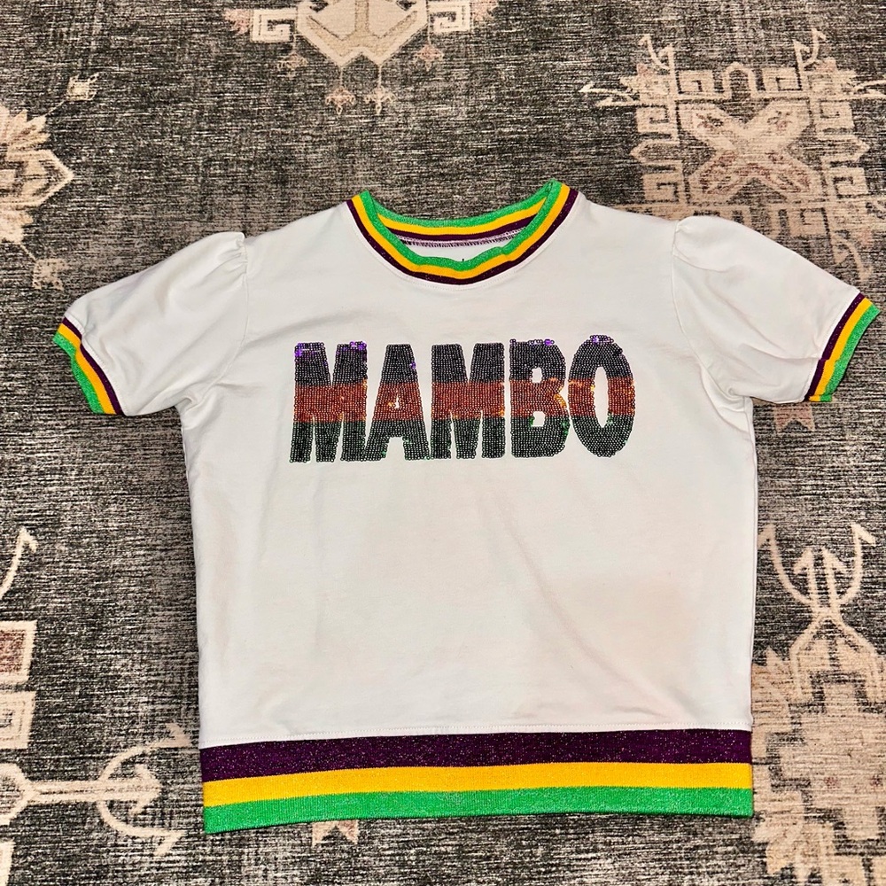 Kids White Tee with 💜💛💚 Accents size 5